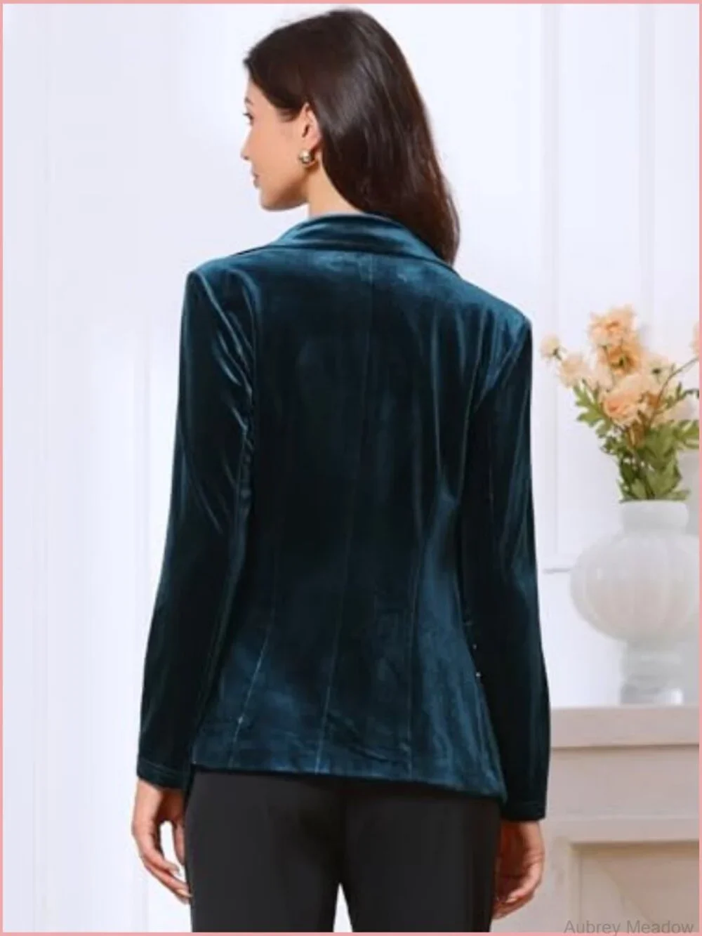 Velvet Long Sleeve Notched Lapel Blazer Dressy Office